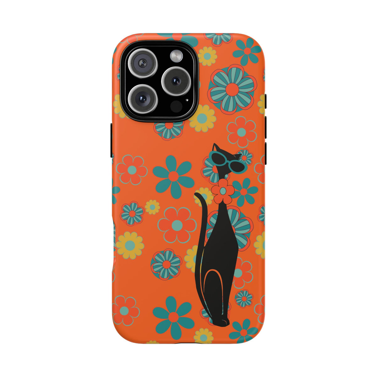 Flower Power, Retro Groovy Atomic Cat, Hipster Style Orange Samsung Galaxy and Google Pixel Tough Cases