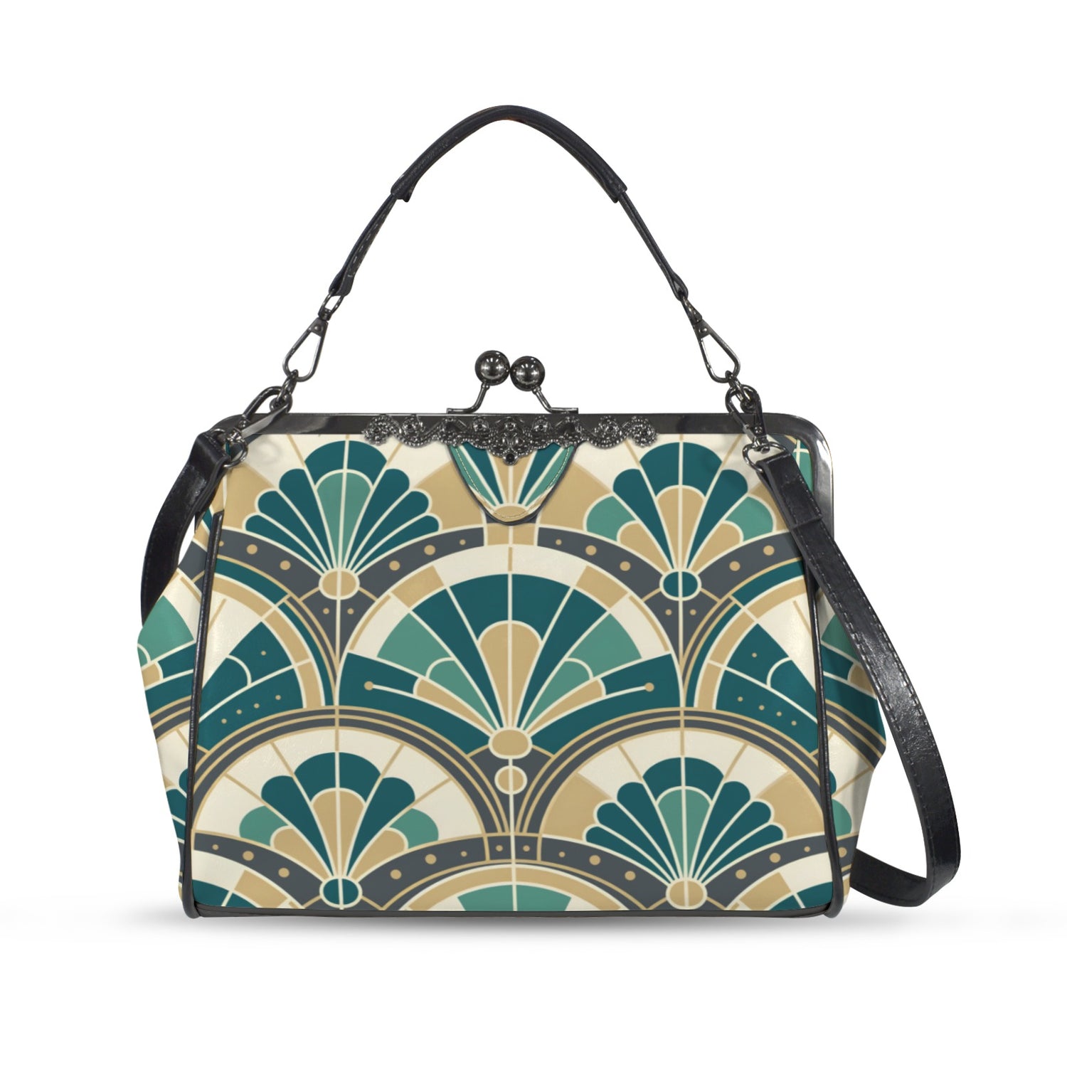 Art Deco Peacock Inspired Kisslock Crossbody Purse - Mid Century Modern Gal
