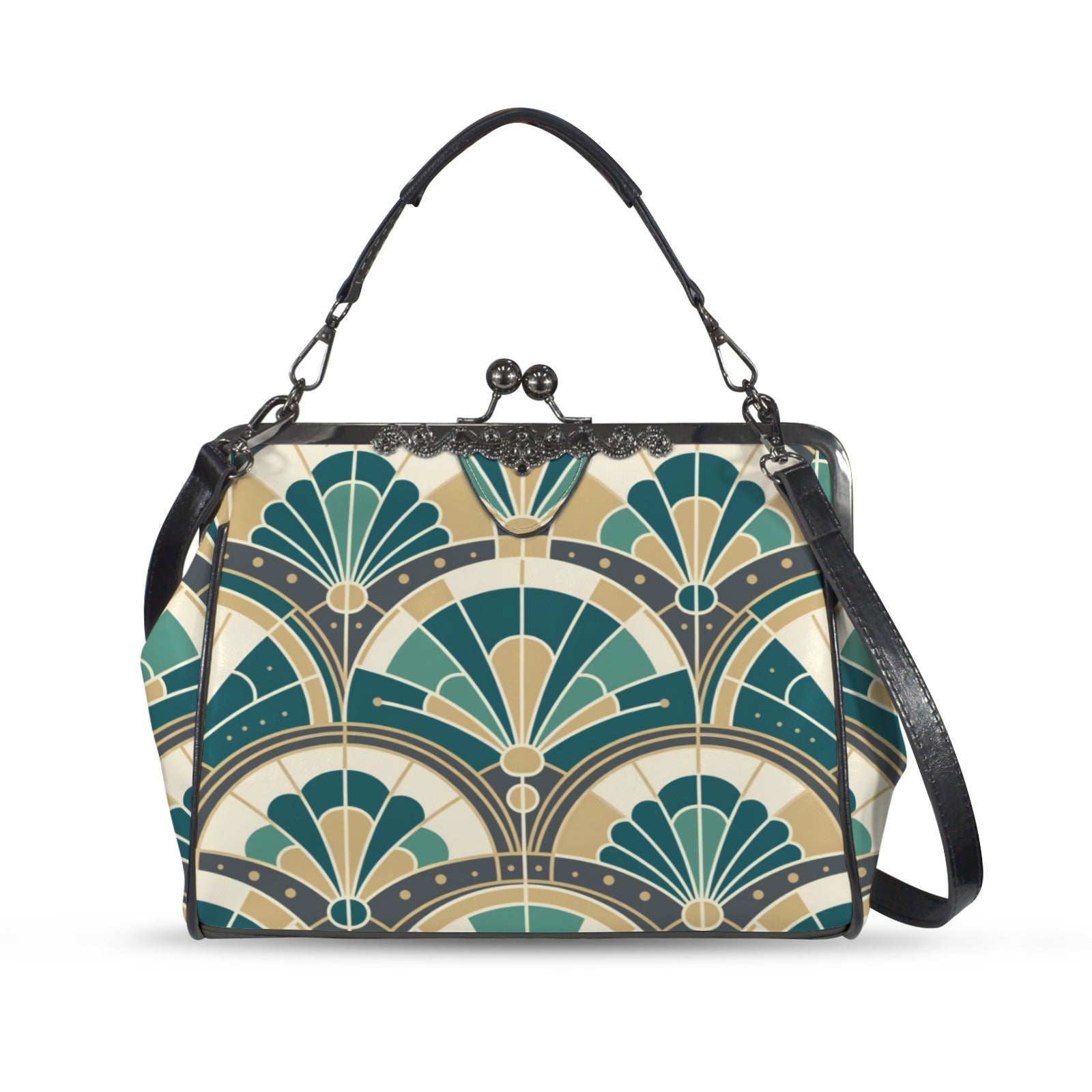 Art Deco Peacock Inspired Kisslock Crossbody Purse - Mid Century Modern Gal