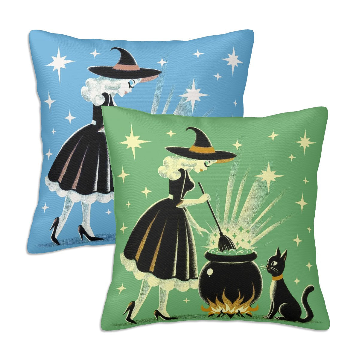 Witch's Brew Mid Century Modern Halloween Gothic Blue & Green Pillow Covers Only - Mid Century Modern Gal