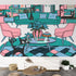 Atomic Cat Lounge Mid Century Modern Pink Teal Kitschy Mod Canvas Self Adhesive Wallpaper - Mid Century Modern Gal