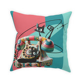 Atomic Cat Quirky Retro Rotary Phone, Kitschy Mid Mod, Pink, Aqua, Teal Broadcloth Pillow - Mid Century Modern Gal