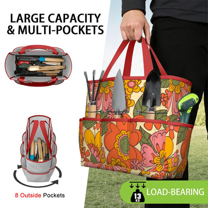 70s Retro Revival Flower Power Groovy Floral Mid Mod Garden Tool Bag