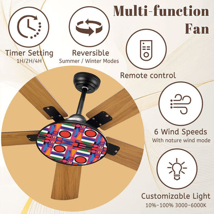 Mid Century Modern Bauhaus Red, Blue, Green Yellow Geometric Designed Ceiling Fan With Light - Mid Century Modern Gal