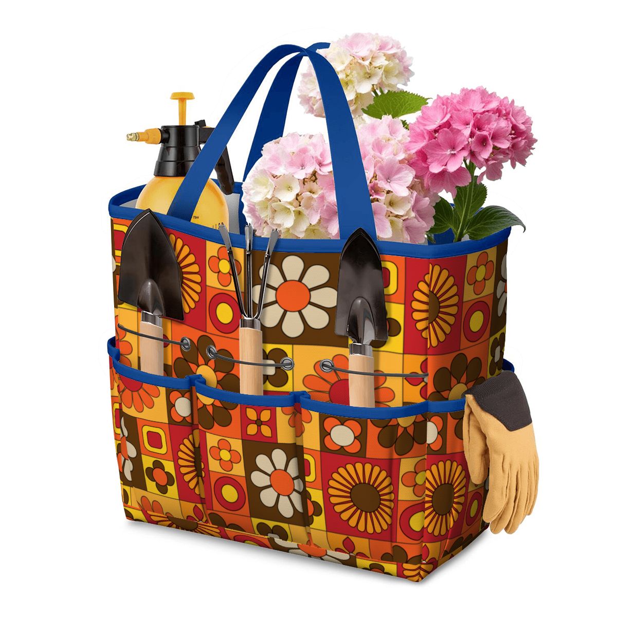 Retro 70s Mod Floral Orange Brown Yellow Mid Mod Hip Garden Tool Bag - Mid Century Modern Gal