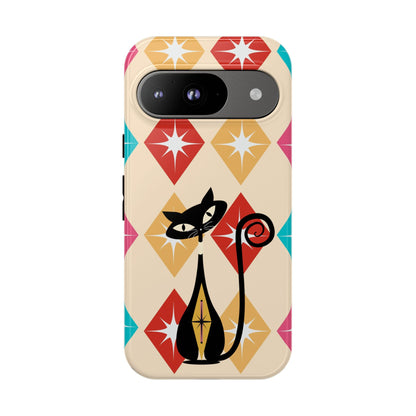 Mid Century Modern Atomic Cat, Atomic 50s Diamonds Retro Phone Tough Cases