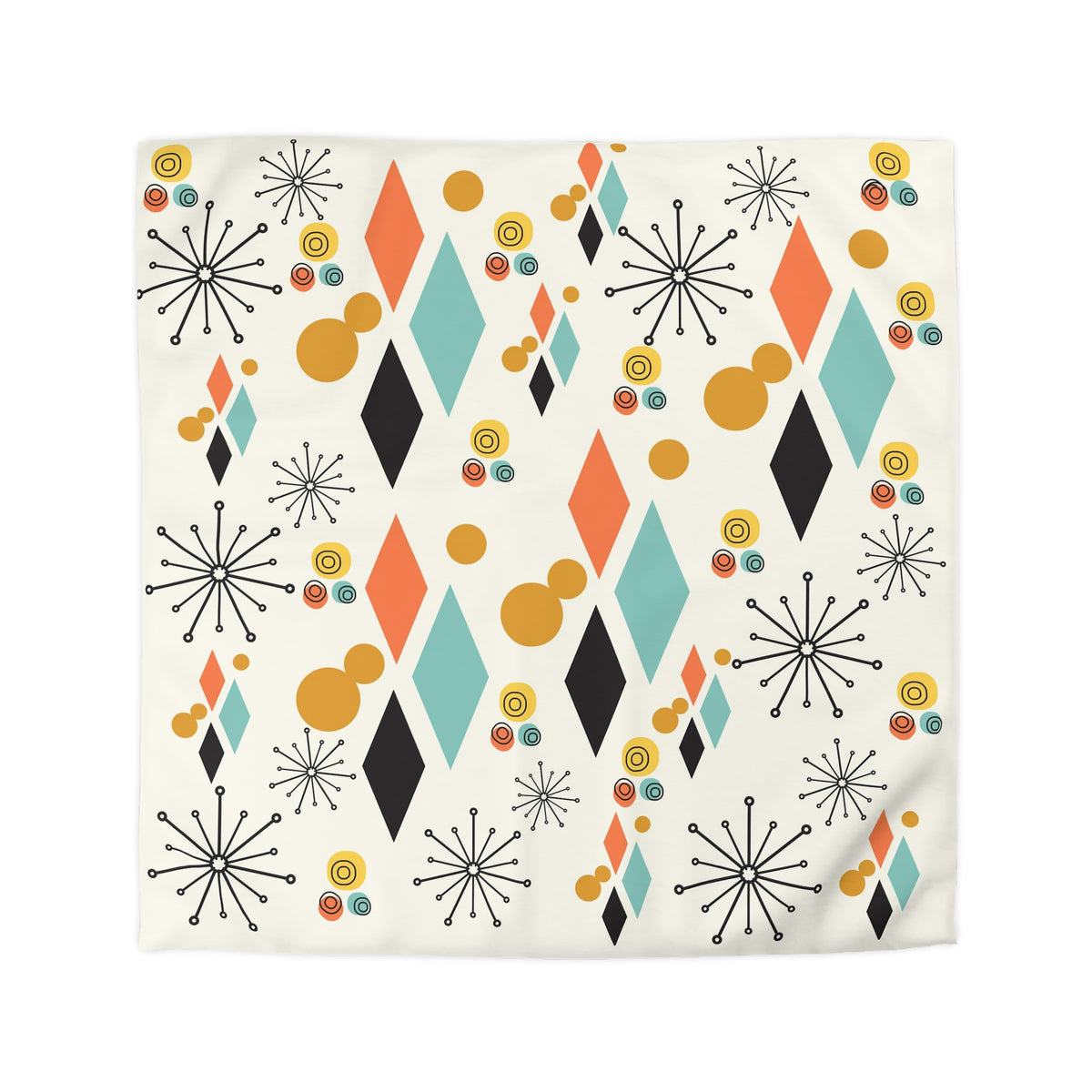 Mid Century Modern Bedding,  Atomic Diamond, Sputnik,Beige, Aqua, Coral,Mustard Yellow, Retro Mod Duvet Covers - Mid Century Modern Gal