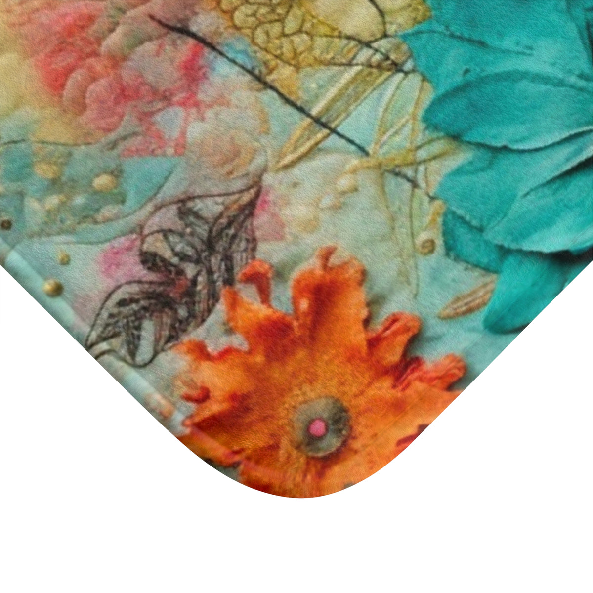Boho Bathroom Rug, Retro Chic Floral, Hippie 70s Style, Bath Mat - Mid Century Modern Gal