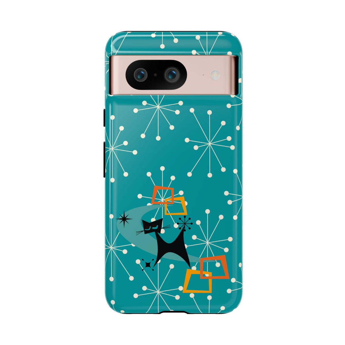 Atomic Space Cat, Starburst Blue, Retro Groovy Smart Phone Tough Phone Cases