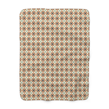 Mid Century Modern Interlocking Geometric, Terracotta Sage Charcoal Sherpa Fleece Blanket - Mid Century Modern Gal