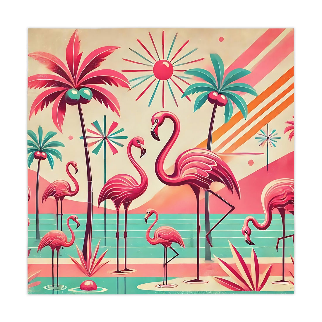 Palm Spring California, 50s Flamingo Table Setting Kitschy Mod Tablecloth - Mid Century Modern Gal