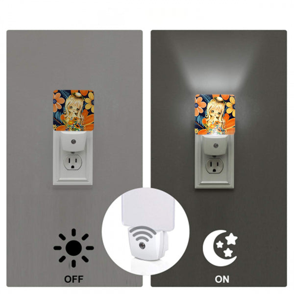 70s Big Eyed Groovy Gal, Mod Flower Power LED Night Light Set of 2