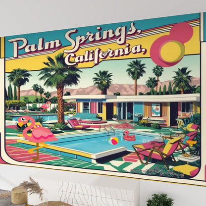 Palm Springs California Flamingo Kitschy Mid Mod Peel And Stick Canvas Self Adhesive Wallpaper - Mid Century Modern Gal