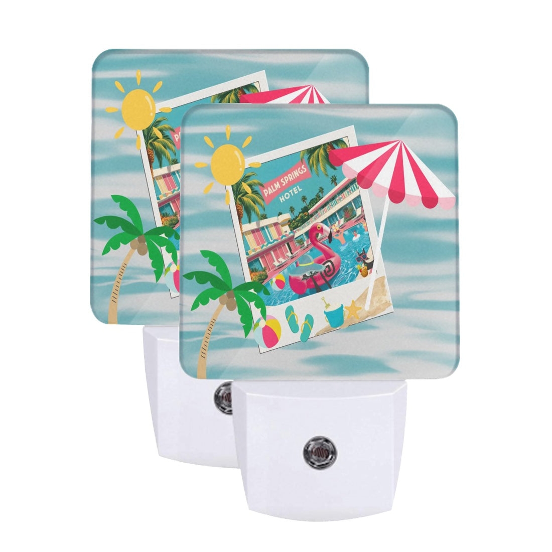 Palm Springs Hotel, Kitschy Cats, Flamingo Quirky Fun Night Light Wall Plug In Set - Mid Century Modern Gal