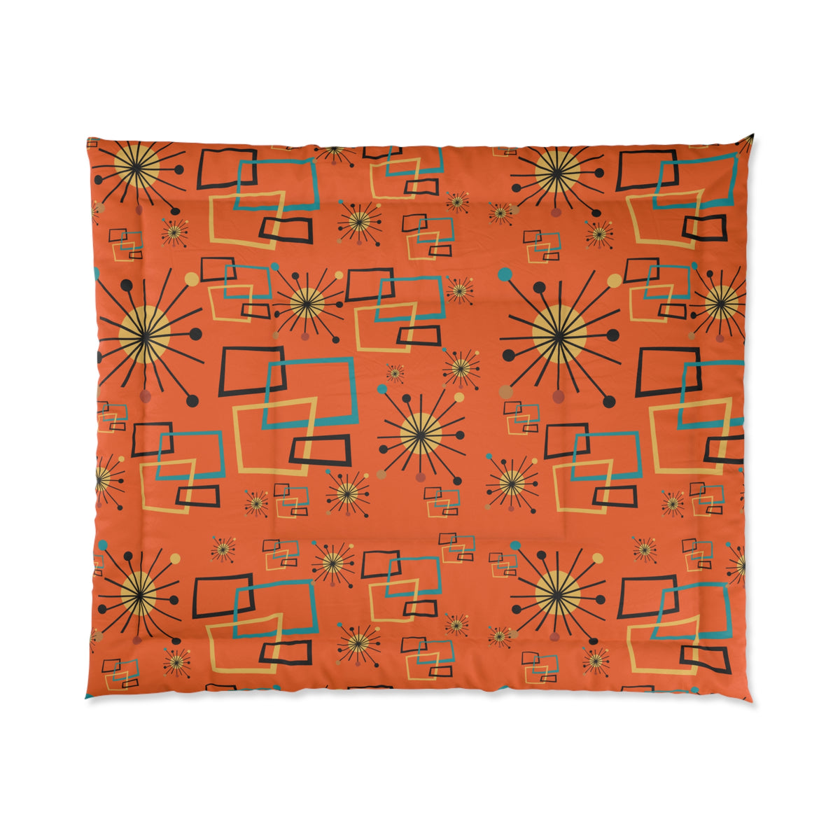 Retro Orange Starburst Mid Century Modern Comforter - Abstract Geometric Pattern for Cozy Bedrooms - Mid Century Modern Gal