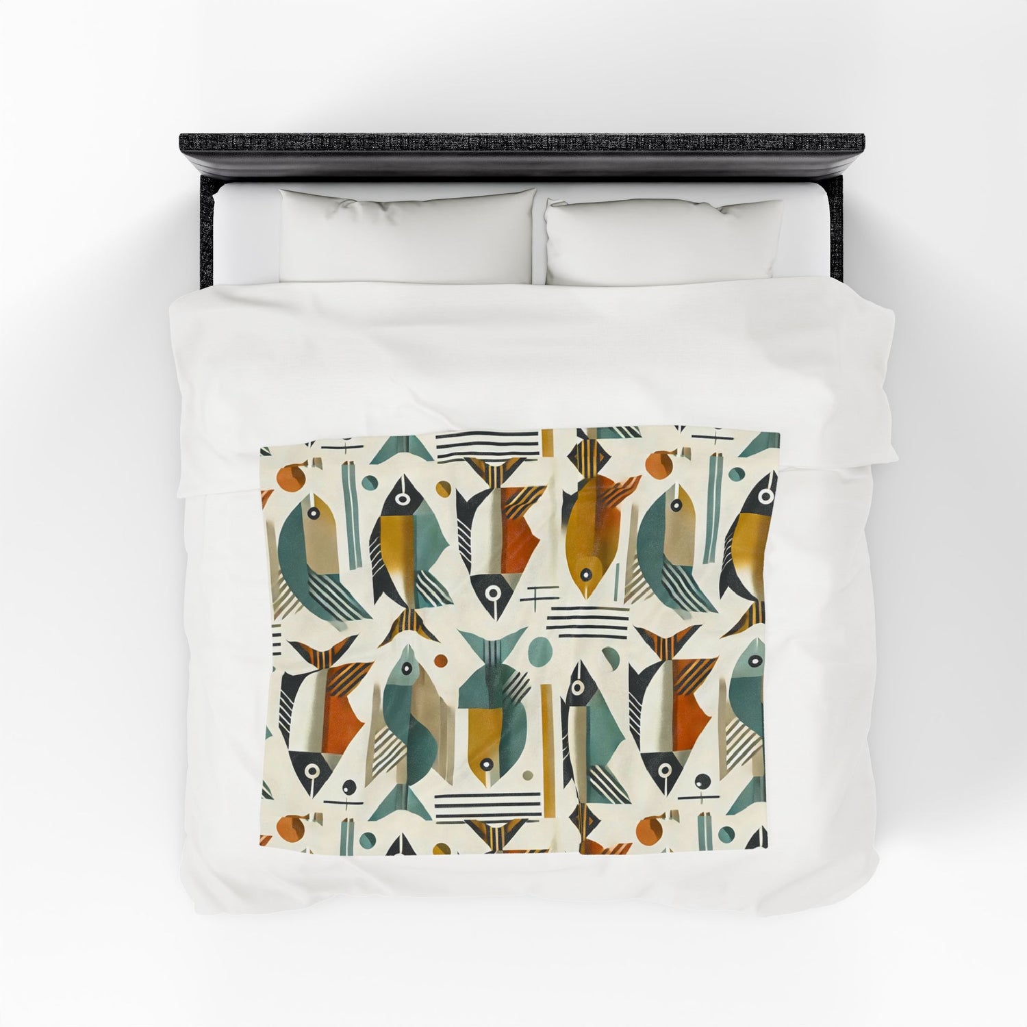 Mid Century Modern Bauhaus Colorful Fish Pattern Plush Blanket for Cozy Living Spaces - Mid Century Modern Gal
