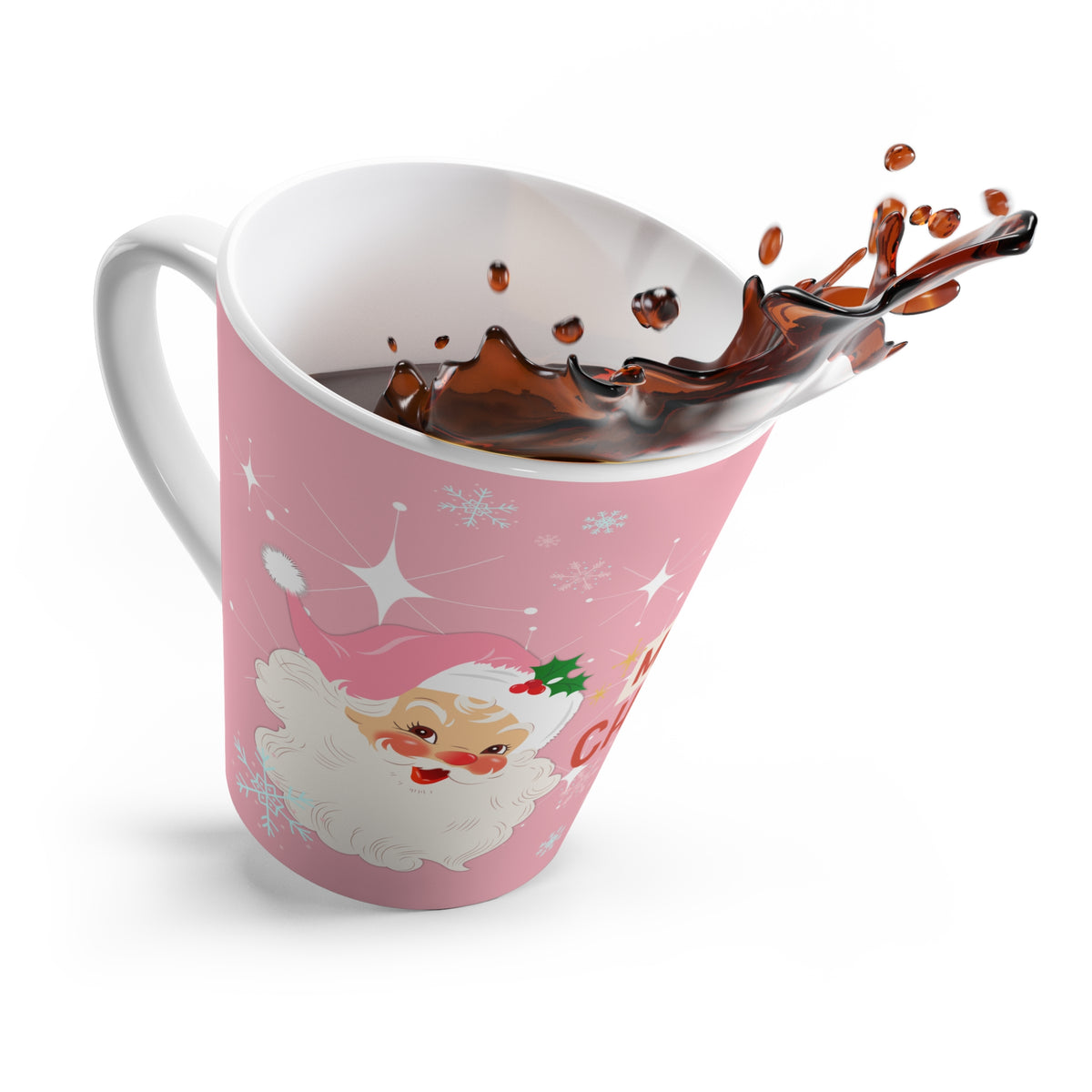 Smiling Vintage Santa, 50s Kitsch Pink, Santa Mid Century Modern Latte Mug - Mid Century Modern Gal