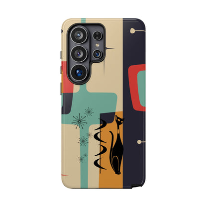 Mid Century Modern, Geometric, Atomic Cat Groovy Smart Phones Tough Phone Cases