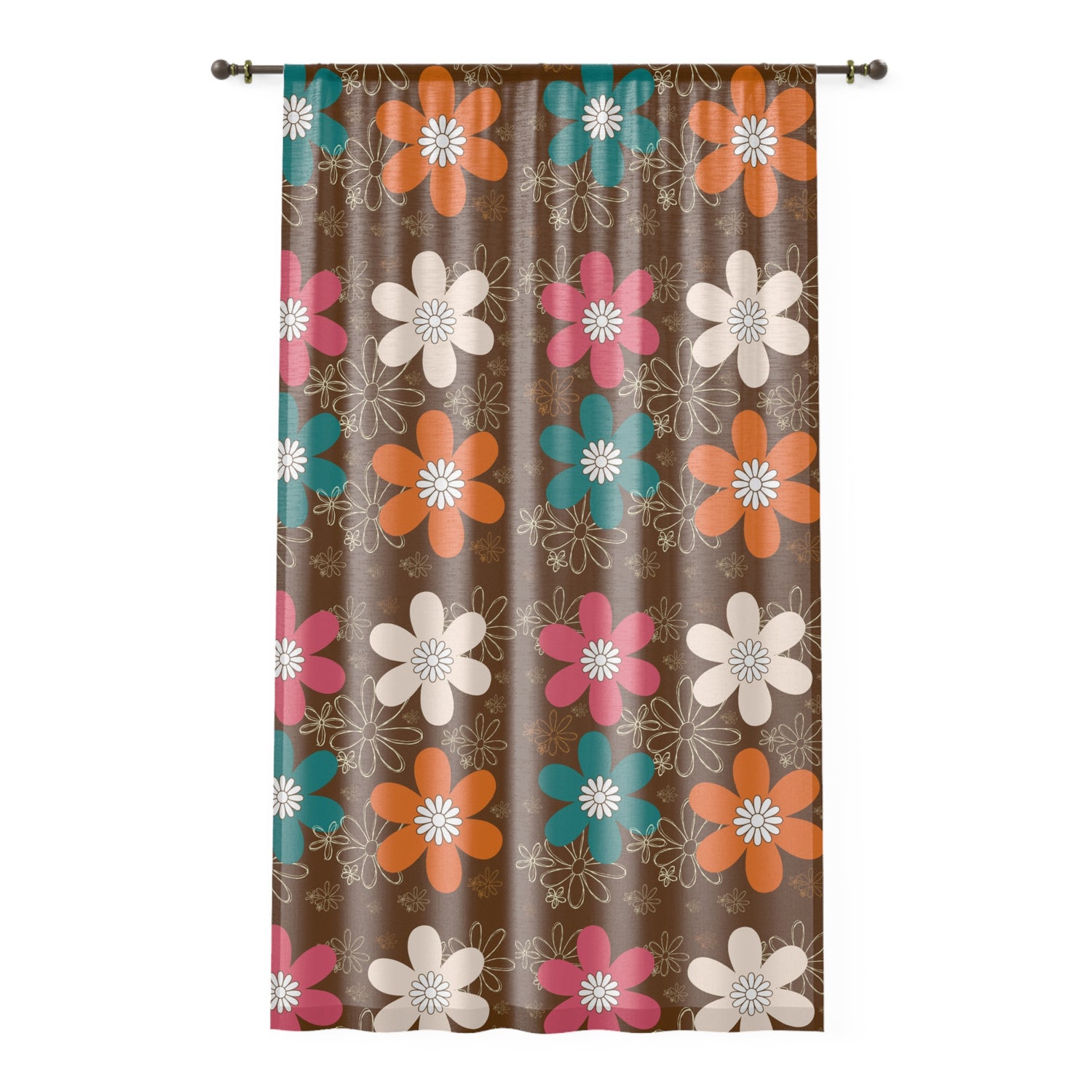 Flower Power Hippies 70s Groovy Retro Floral Window Sheer Curtain - Mid Century Modern Gal
