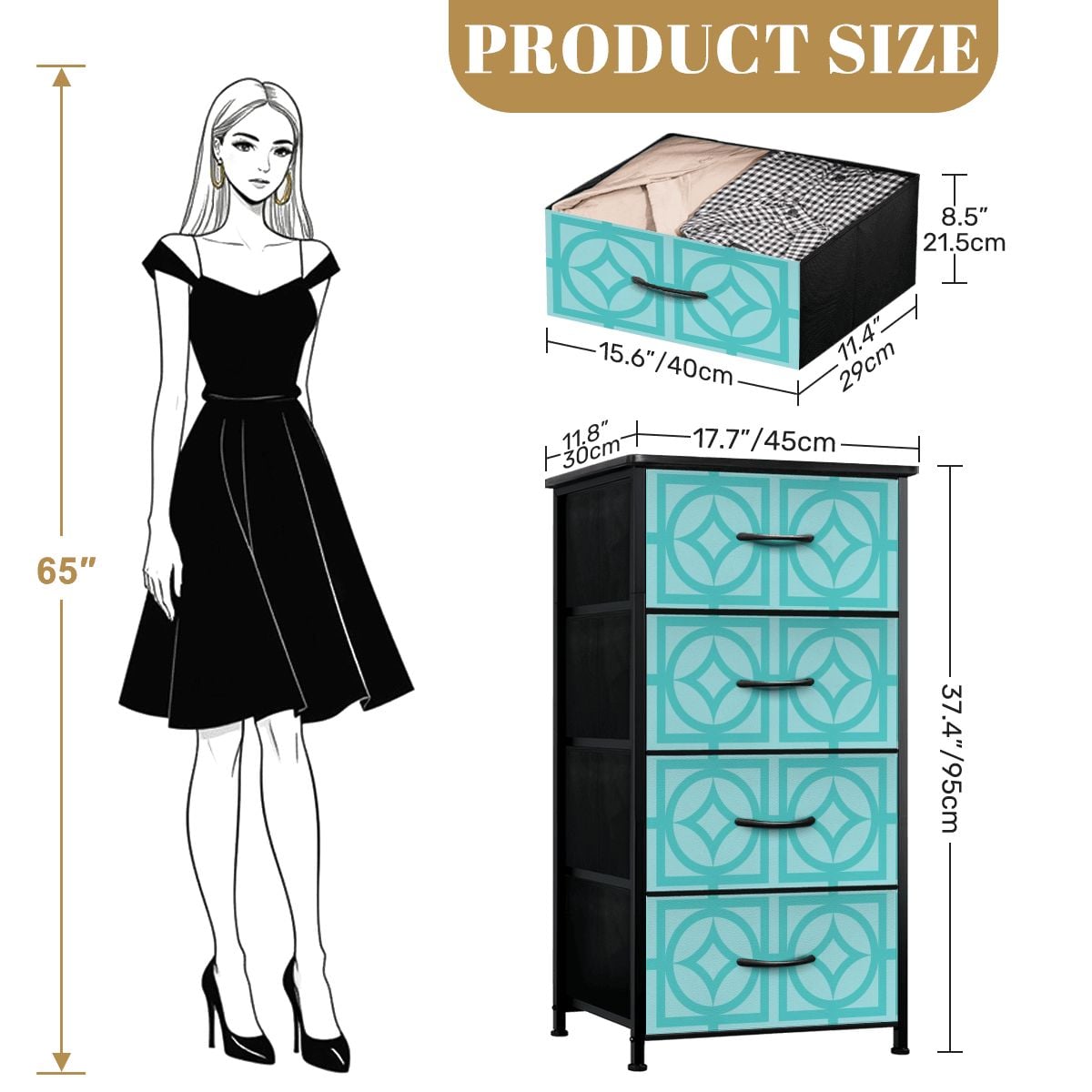 Mid Century Modern Blue Breeze Block Designed Mod 4-Drawer Dresser - Mid Century Modern Gal