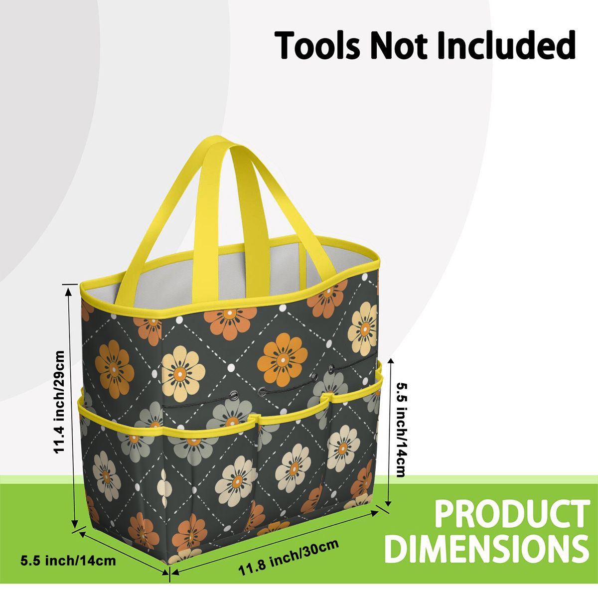 Scandinavian Floral, Mustard Yellow, Gray Mid Century Modern Garden Tool Bag