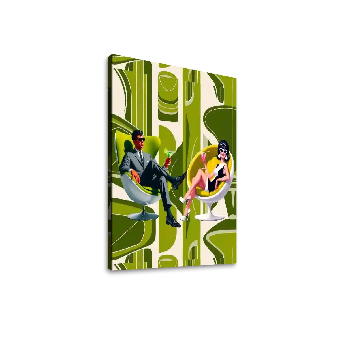 Mid Century Modern Groovy 60s Couple, Kitschy Mod Green Canvas Print - Mid Century Modern Gal