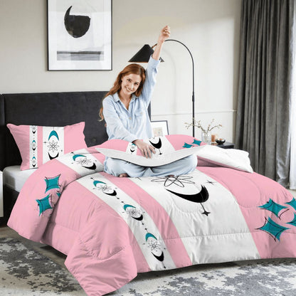 Atomic 50s Pink, Teal Mid Century Modern Bedding King Comforter Set - Mid Century Modern Gal