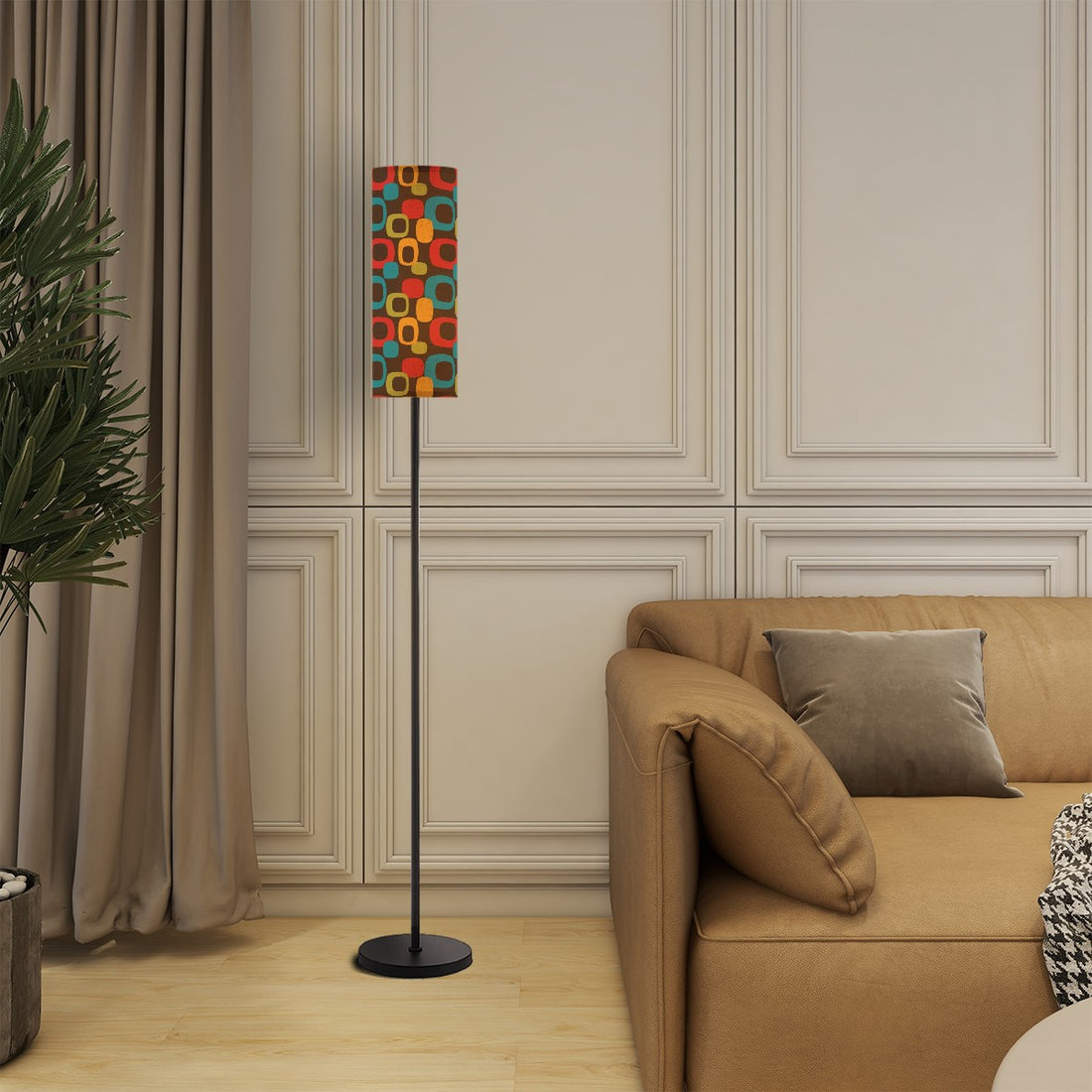 Mid Century Modern Brown Groovy Geometric Desig Slim Floor Lamp - Mid Century Modern Gal