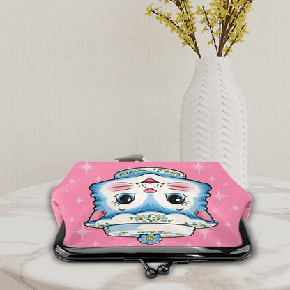 Mid Century Modern Kitschy Anthropomorphic Blue Cat with Floral Hat - Mid Century Modern Gal