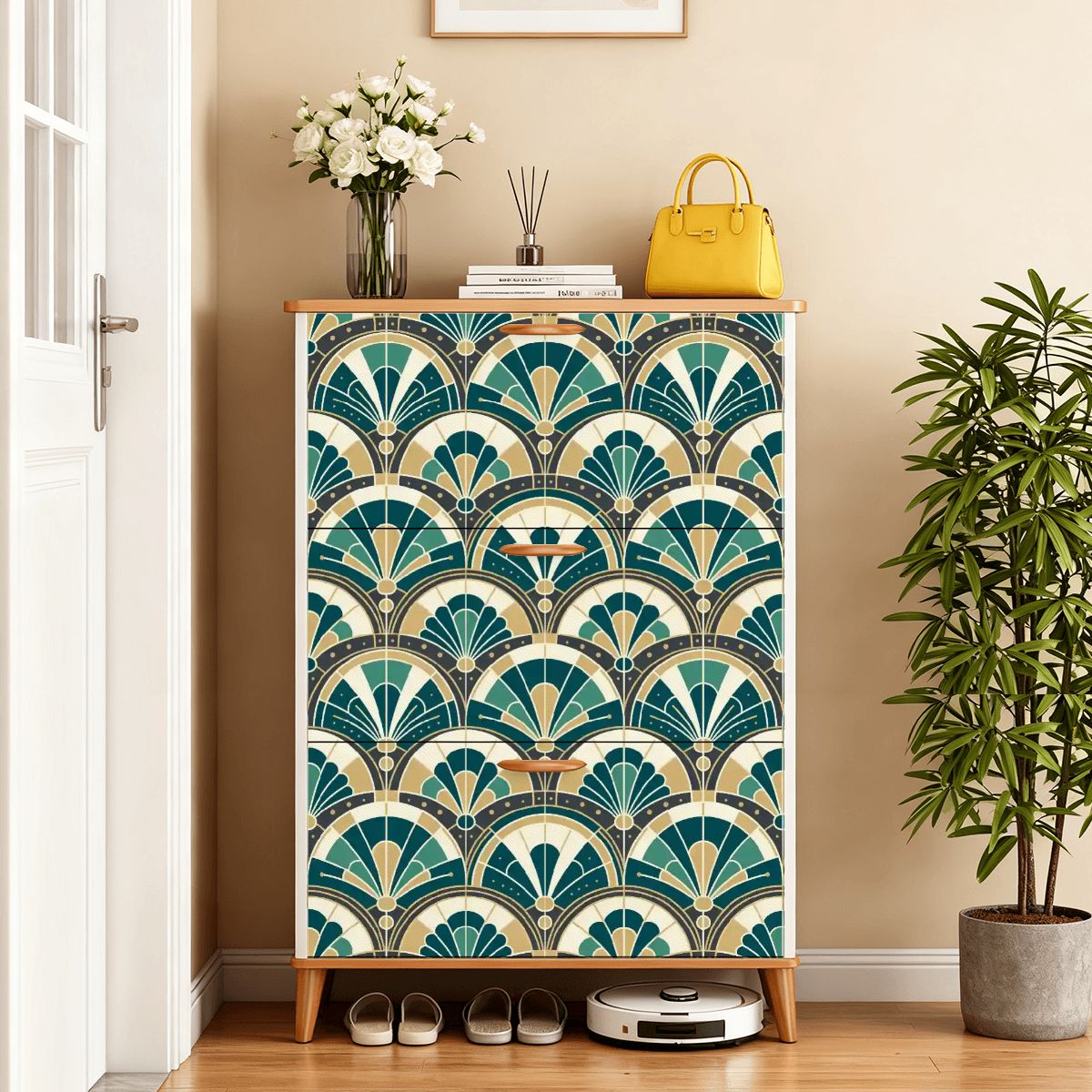 Art Deco Peacock Inspired Shoe Cabinet