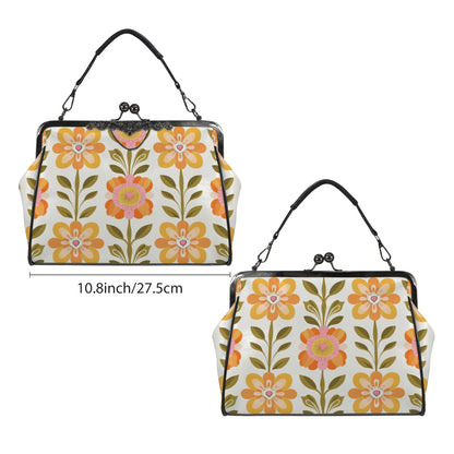 Scandinavian Modern Floral Mid Century Modern Kisslock Crossbody Purse - Mid Century Modern Gal