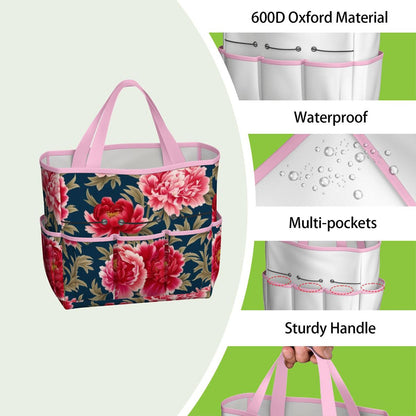Modern Chinoiserie Royal Blue, Pink Red Floral Garden Tool Bag