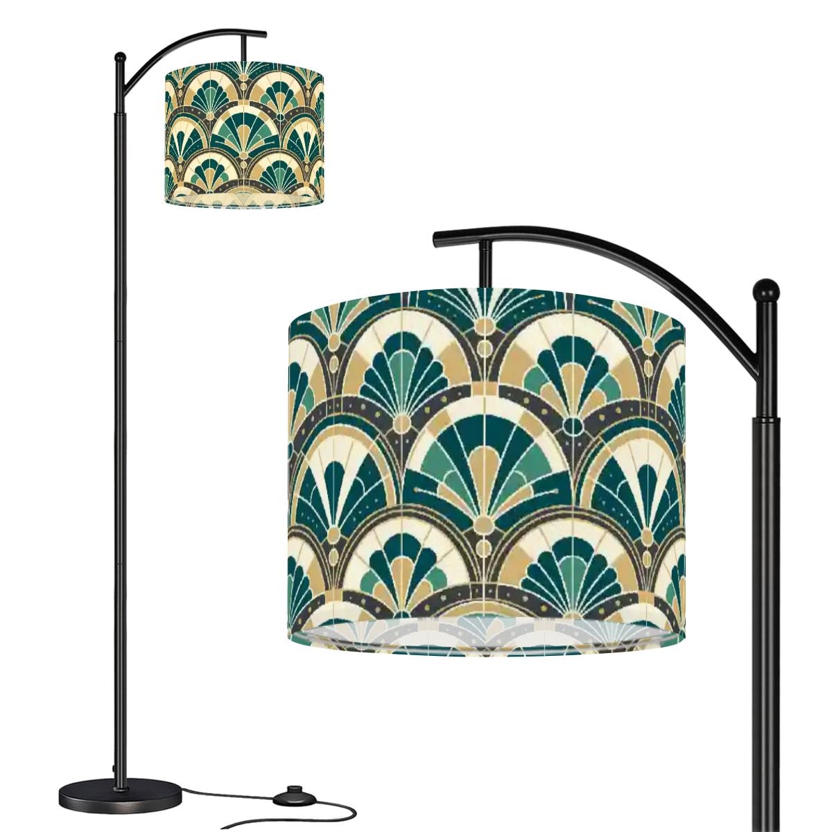 Art Deco Peacock Inspired Arc Floor Lamp - Mid Century Modern Gal