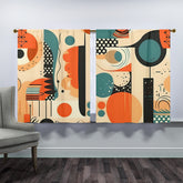 Mid Century Geometric Abstract Orange, Teal, Black Cream Bauhaus Designed Window Curtains (two panels) - Mid Century Modern Gal