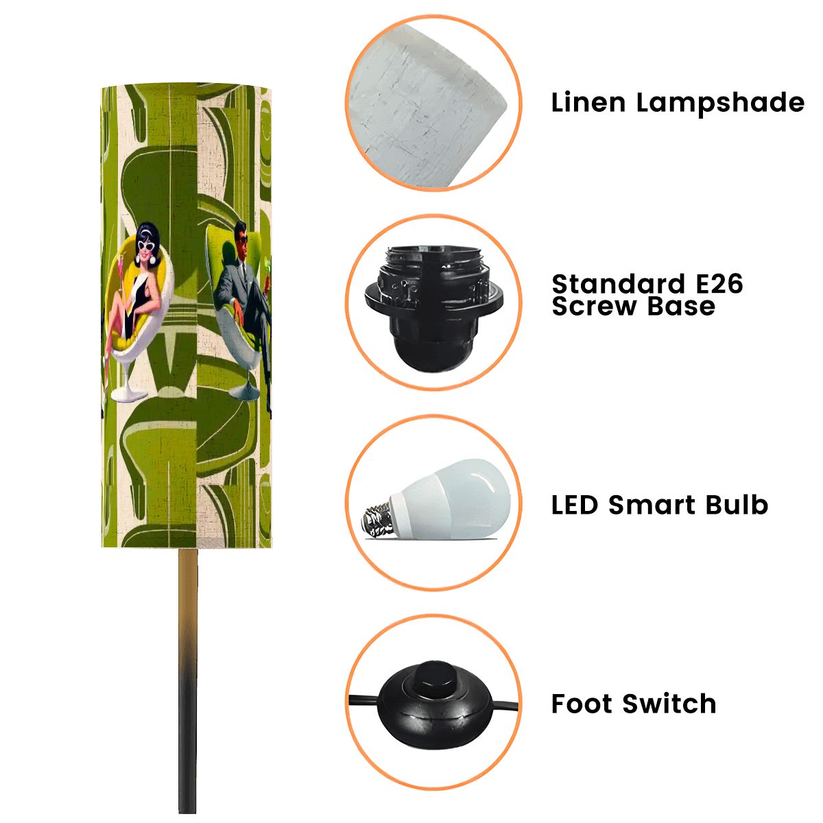 Mid Century Modern Mod 60s Couple Green Kitschy Wrap Around Design, MCM Floor Lamp - Mid Century Modern Gal