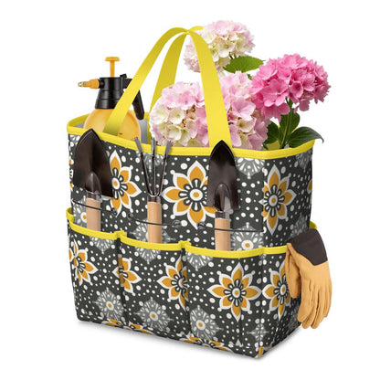 Floral Bohemian Retro Gray Yellow Modern Garden Tool Bag - Mid Century Modern Gal