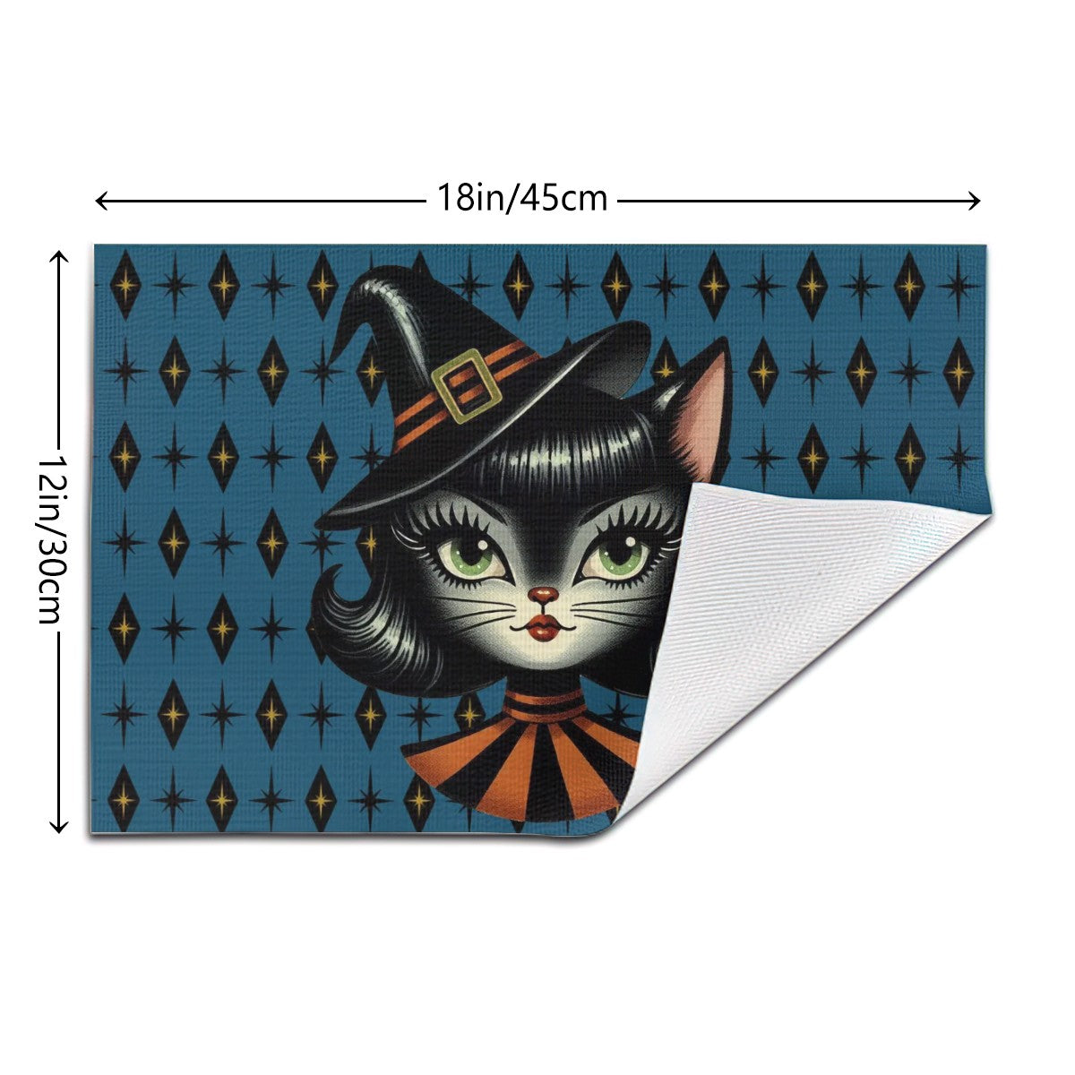 Vintage Halloween Black Cat Sexy Sexton Mid Century Modern Blue Placemat 1pc - Mid Century Modern Gal