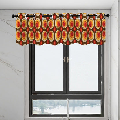 Retro Mod 70s Groovy Space Orbs Orange, Brown Curtain Valances - Mid Century Modern Gal