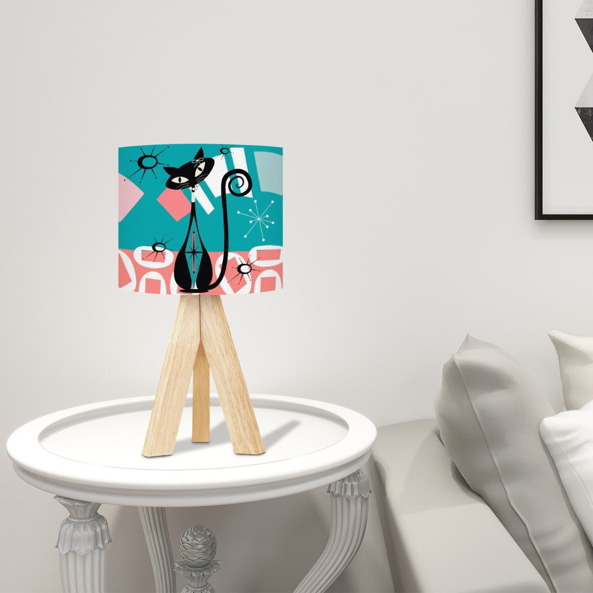 Atomic Cat Mid Century Modern Coral, Aqua MCM Tripod Table Lamp - Mid Century Modern Gal