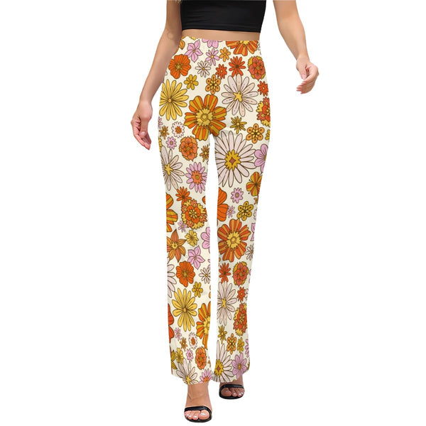 Retro Style 70s Flower Power Hipster Flared Pants