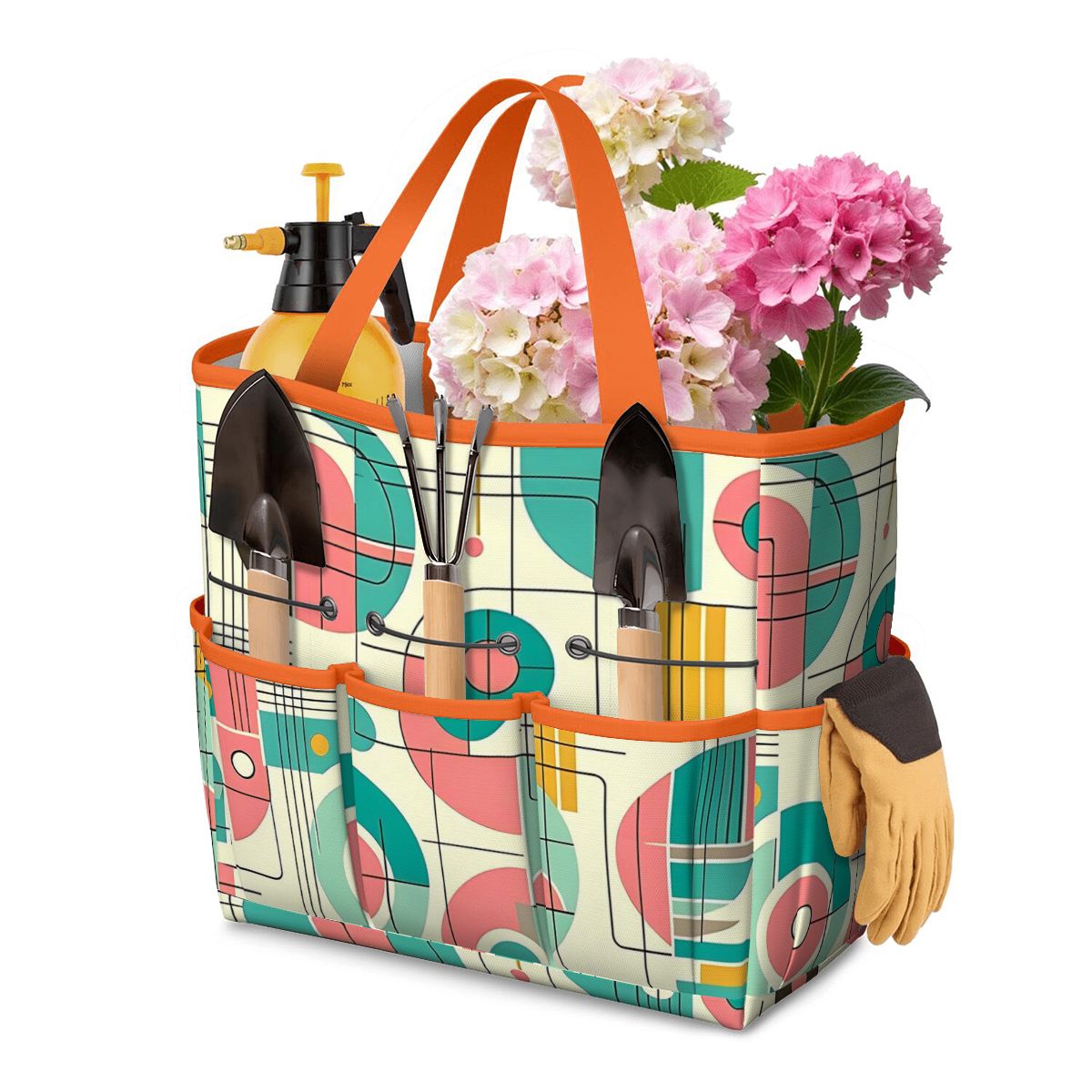 Mid Century Modern Bauhaus Designed Pink, Teal, Yellow Garden Tool Bag - Mid Century Modern Gal