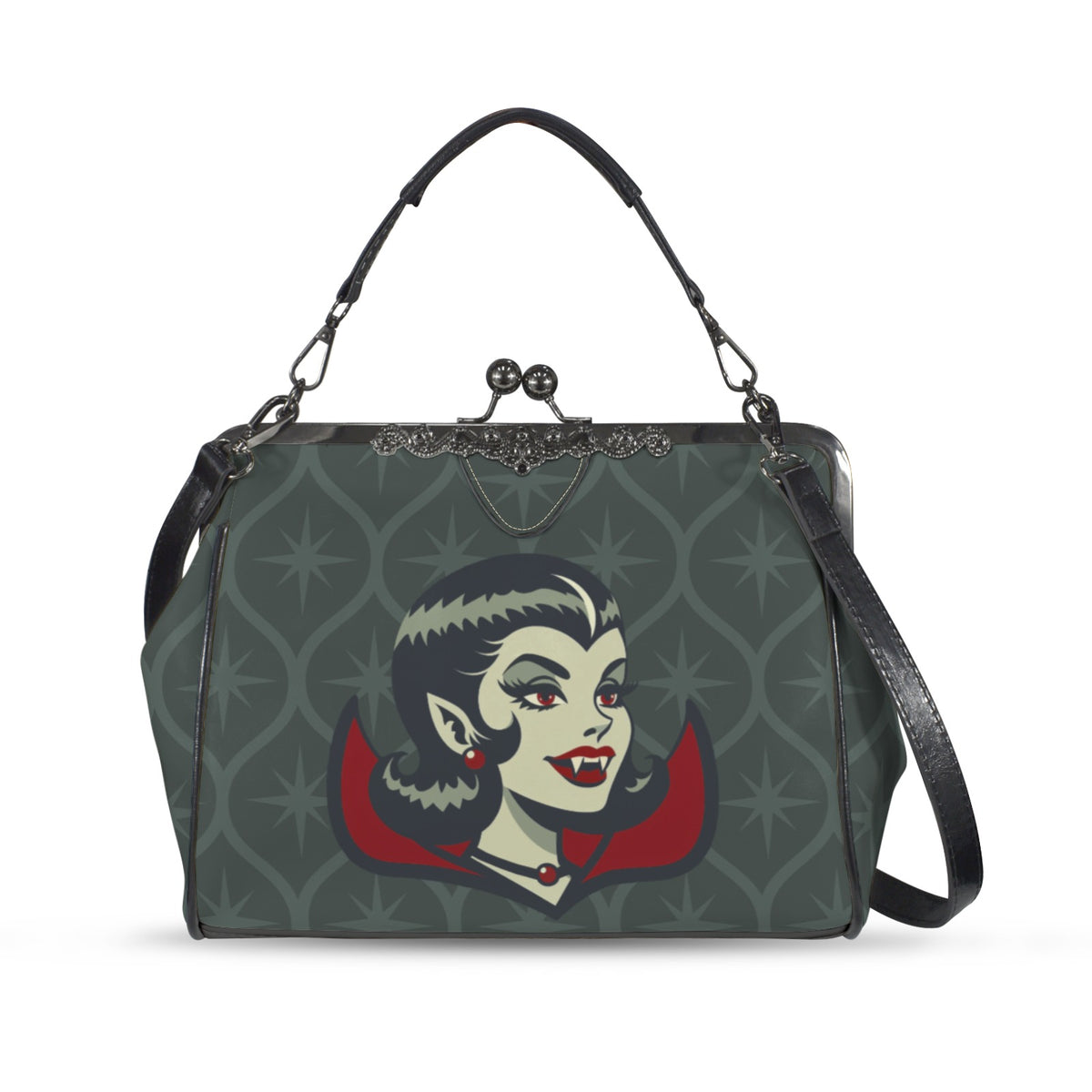 Vampire Dracula Girl Halloween Goth Horror Buff MCM Green Crossbody Purse - Mid Century Modern Gal