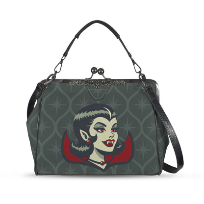 Vampire Dracula Girl Halloween Goth Horror Buff MCM Green Crossbody Purse - Mid Century Modern Gal