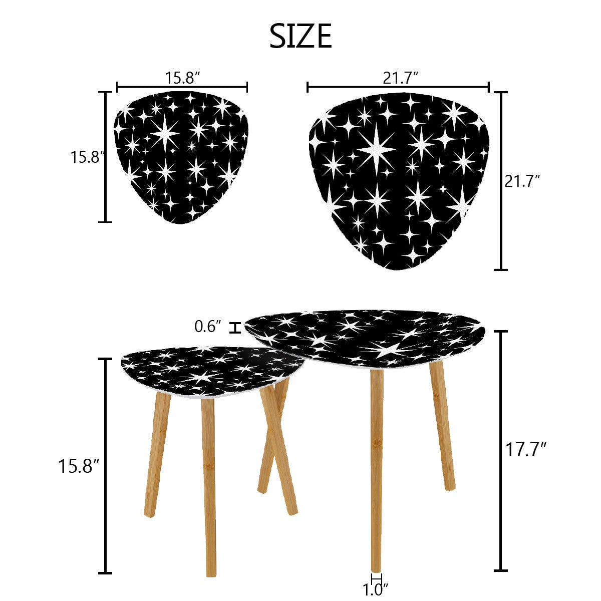 Atomic Starburst Black White Mid Century Modern Nesting Tables - Mid Century Modern Gal