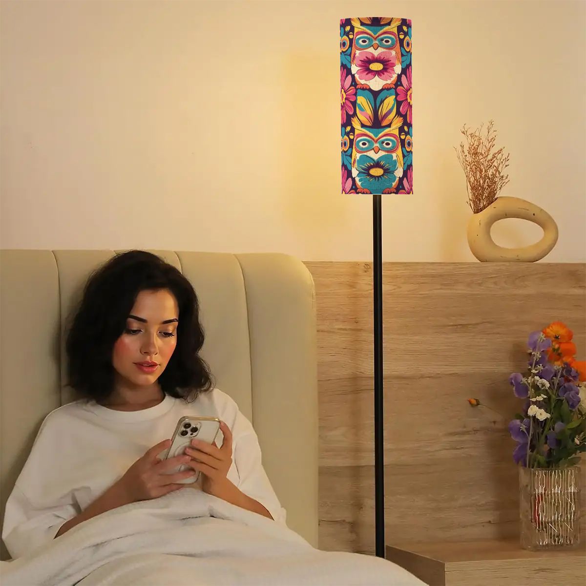 70s Owl Flower Power Pink Blue Yellow Kitschy Mod Floor Lamp - Mid Century Modern Gal