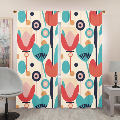 Retro Scandinavian Floral Mid Mod Window Curtains (two panels) - Mid Century Modern Gal