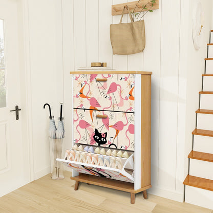 Mid Century Modern Flamingos, Atomic Cat Kitschy Mod Shoe Storage Cabinet - Mid Century Modern Gal