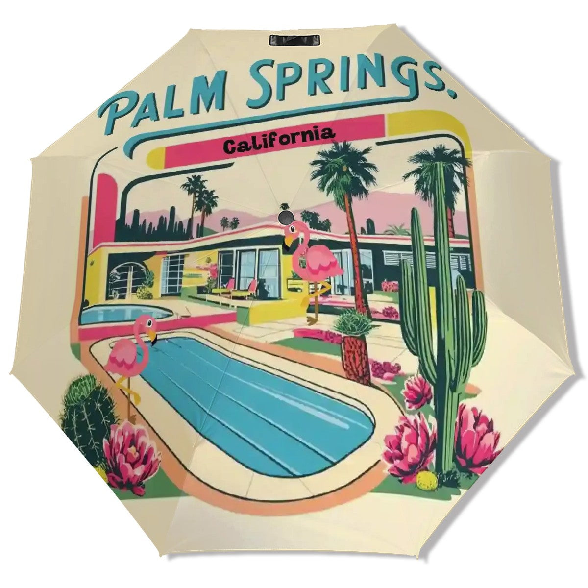 Kitschy Mod Flamingo Palm Springs California  Parasol UV Protection Umbrella - Mid Century Modern Gal