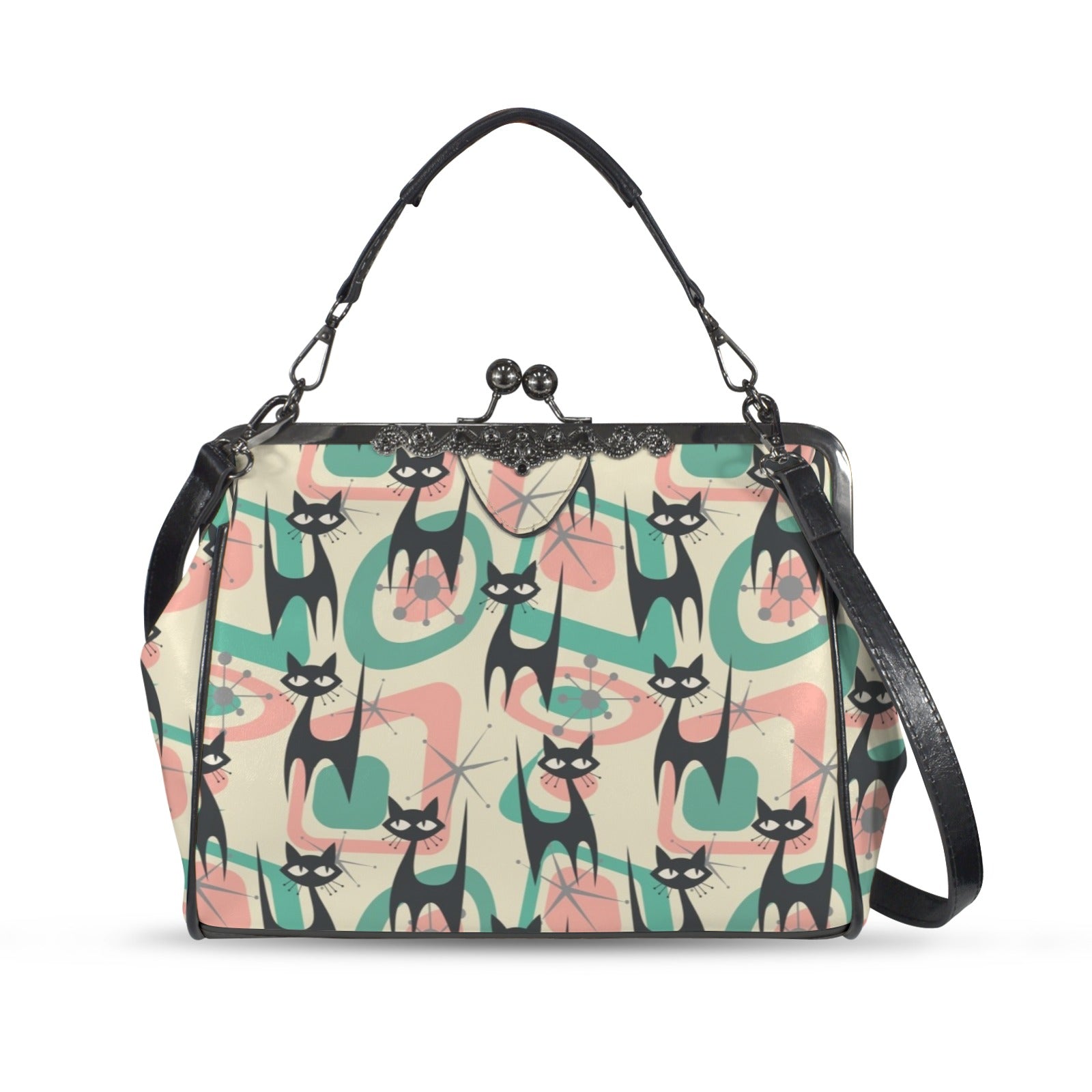 Atomic Cat Mid Century Modern Starburst Retro Kitsch Kisslock Crossbody Purse - Mid Century Modern Gal