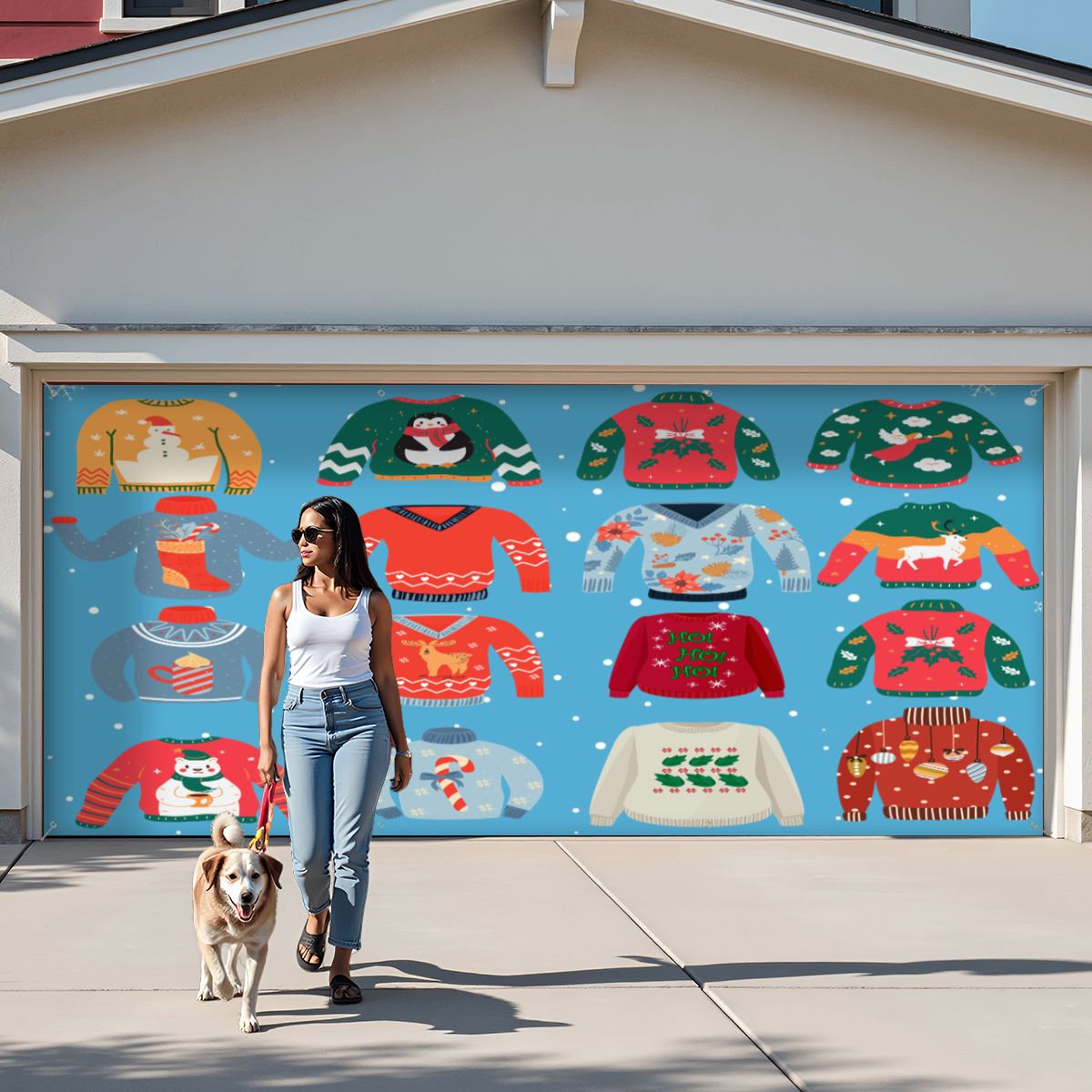Ugly Christmas Sweater Garage Door Banner Backdrop - Mid Century Modern Gal